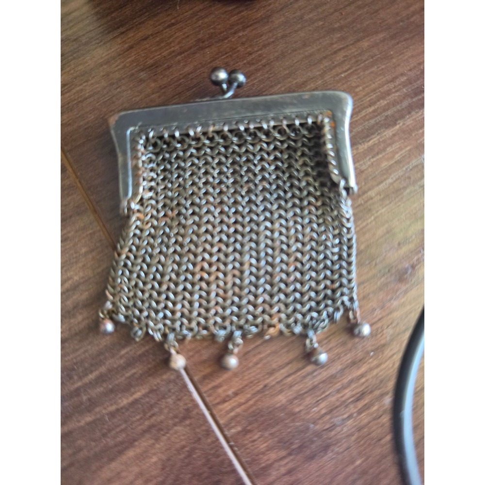 Antique French Gunmetal Mesh Coin Purse Vintage Victorian Ring Chainmail Bag